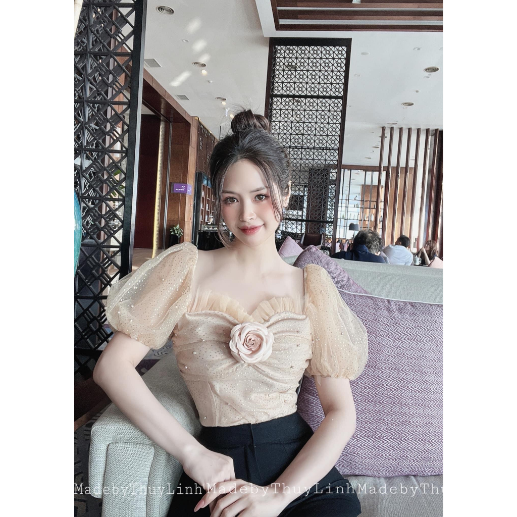 Áo ren nhũ đính hạt trai cao cấp MadeByThuyLinh