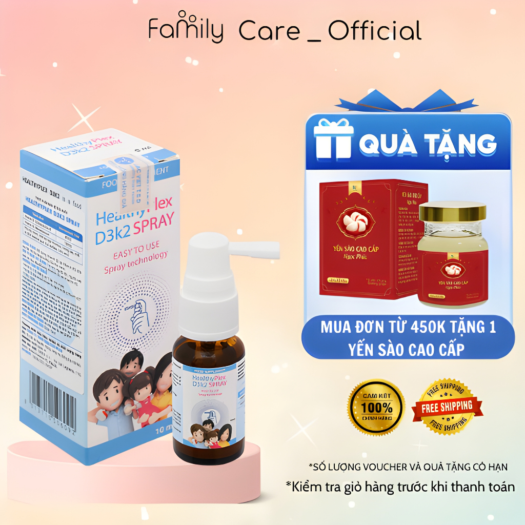 Healthyplex D3K2 Spray - D3 K2 dạng xịt cho bé giúp tăng chiều cao, xương răng chắc khỏe