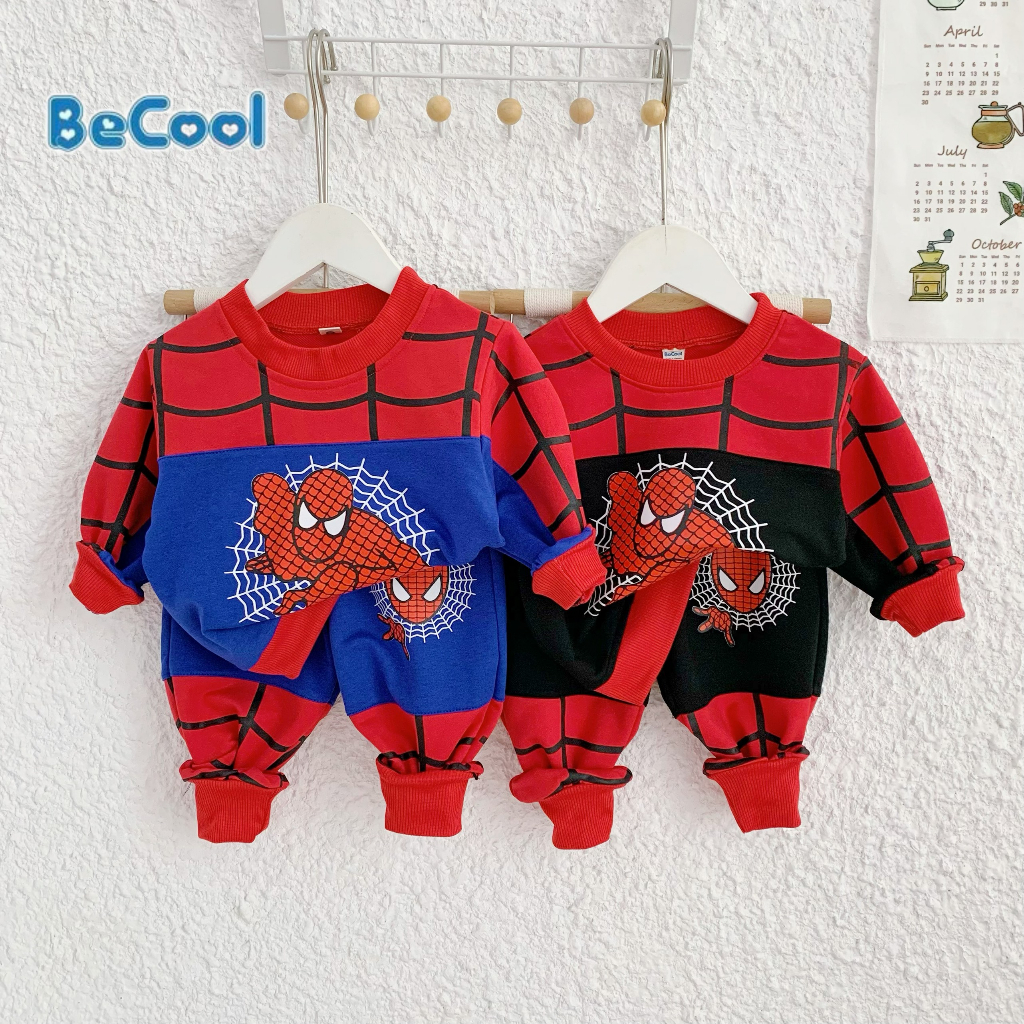 Bộ Quần Áo Bé Trai Dài Tay In Hình Siêu Nhân Người Nhện Chất Nỉ Da Cá Cao Cấp Cho Bé Từ 11-21kg - MOOBABY SHOP