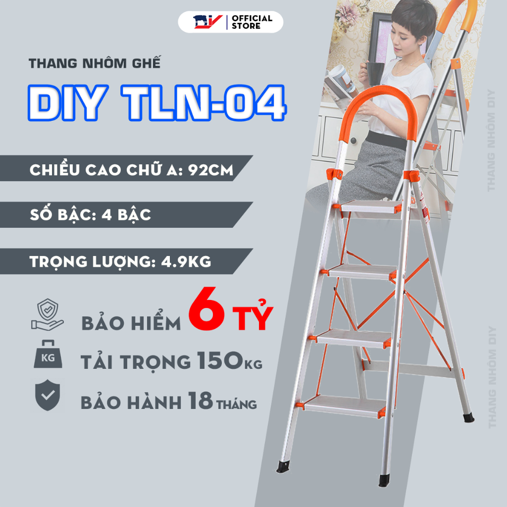 Thang ghế gia đình 4 bậc DIY TLN-04 chiều cao sử dụng tối đa 92cm