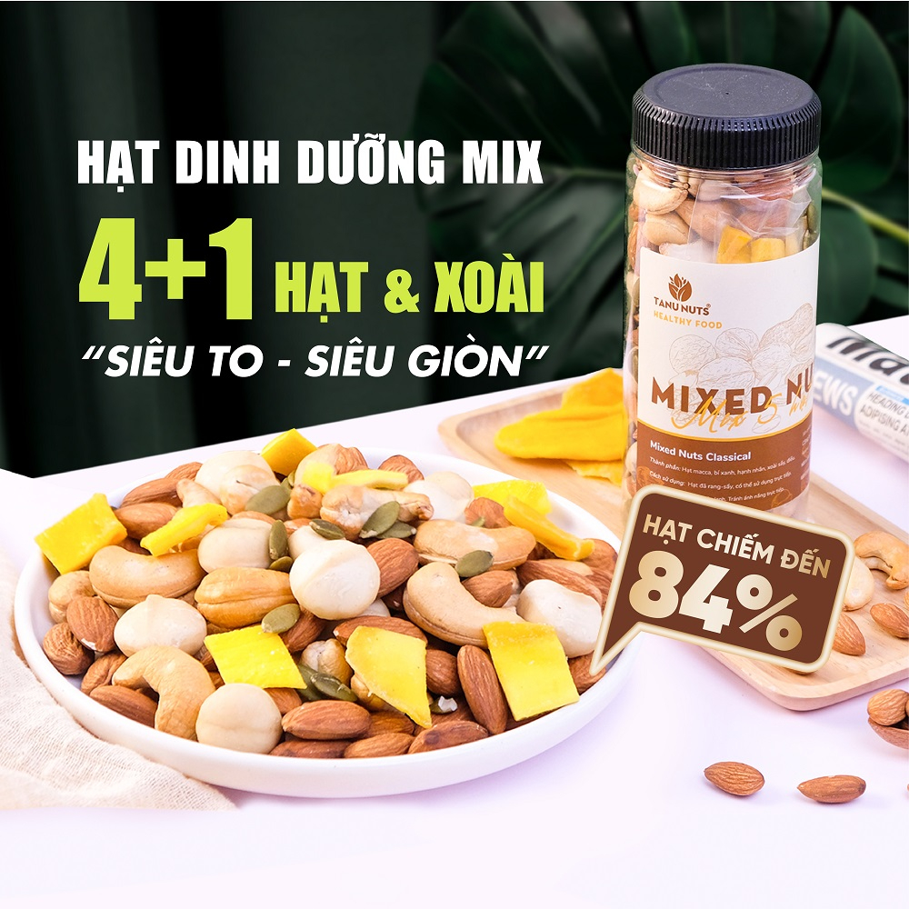 Hạt dinh dưỡng mix 5 loại TANU NUTS hũ 350g, hạt ngũ cốc dinh dưỡng cho bà bầu, ăn kiêng, giảm cân