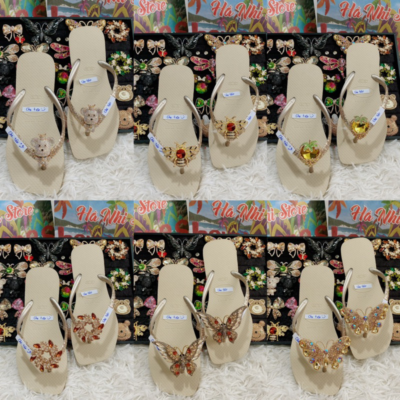 Dép Tông Nữ Kim Tuyến Đế Vuông Màu Gold Mix Charm