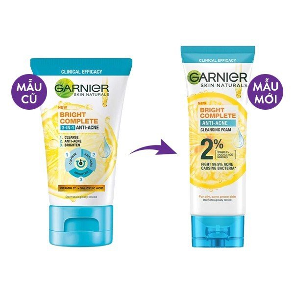 Sữa Rửa Mặt Garnier 3 Trong 1 Giảm Mụn & Sáng Da Bright Complete 3 In 1 Foam Anti Acne
