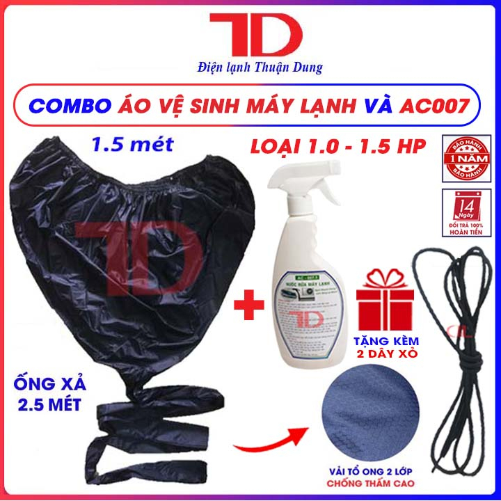Áo vệ sinh máy lạnh chống thấm, túi vệ sinh máy lạnh tại nhà vải tổ ong cao cấp TẶNG KÈM  DÂY XỎ-  Điện Lạnh Thuận Dung