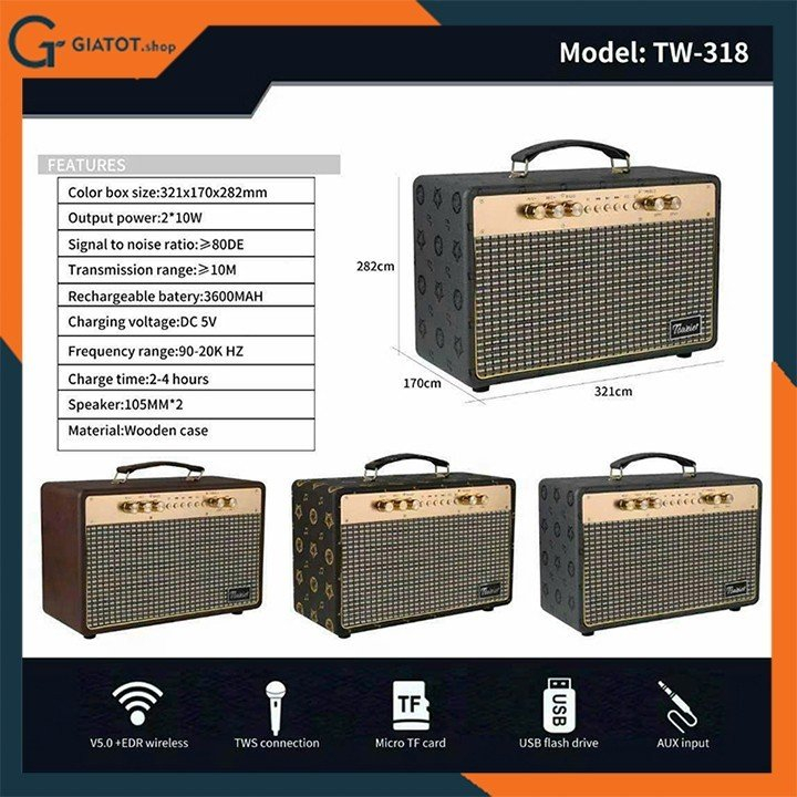 Loa Bluetooth Toweier TW-318 bản mới nhất 2023 với âm thanh siêu đỉnh,loa karaoke không dây kèm micro hát siêu hay có BH
