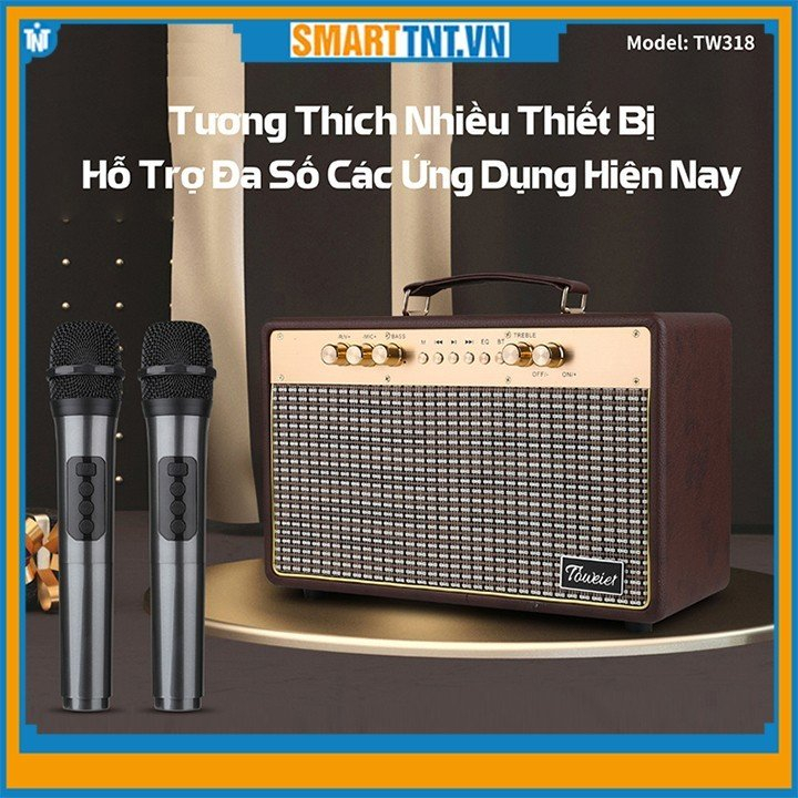 Loa xách tay bluetooth Toweier TW-318 kèm 2 micro không dây hát karaoke