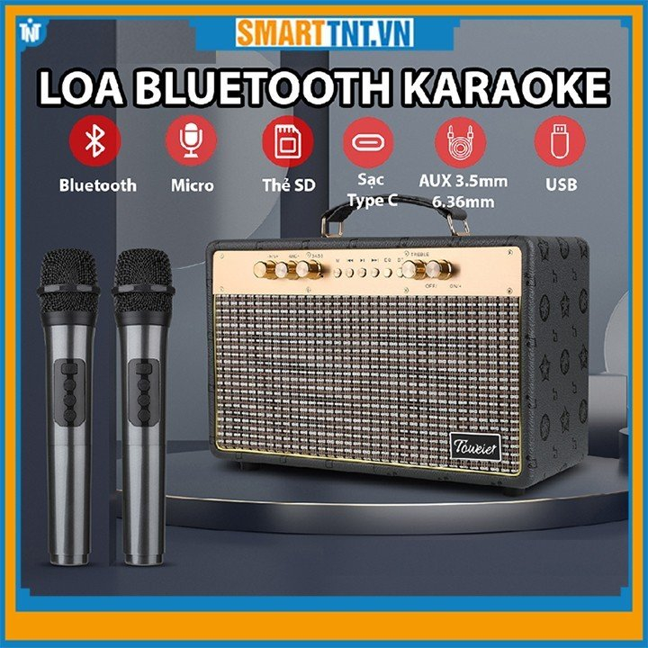 Loa xách tay bluetooth Toweier TW-318 kèm 2 micro không dây hát karaoke