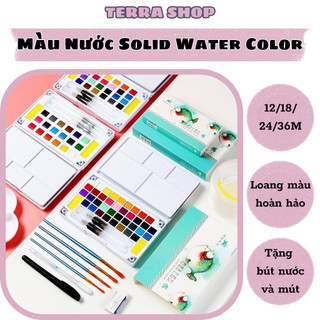 Màu nước solid water color cao cấp 12/18/24/36m tặng 2 bút nước, 2 mút