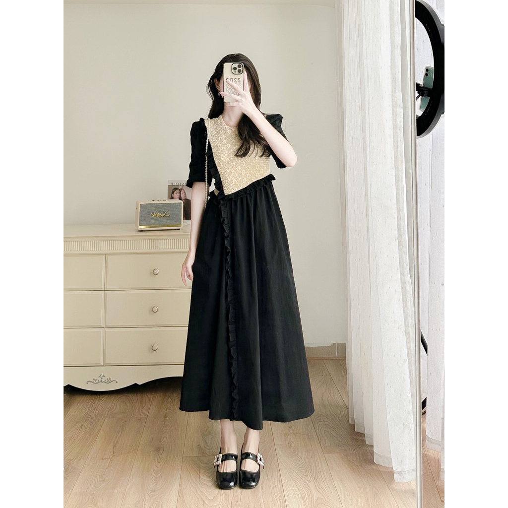 Váy Tiểu Thư Dáng Dài MYAN Phối Ren Thân Trước, Xinh Xắn, Phong Cách Tiểu Thư MYAN DESIGN Vvn082315
