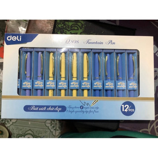 Hộp 12 bút máy viết chữ đẹp deli q898 nét đẹp kèm ngòi cao cấp