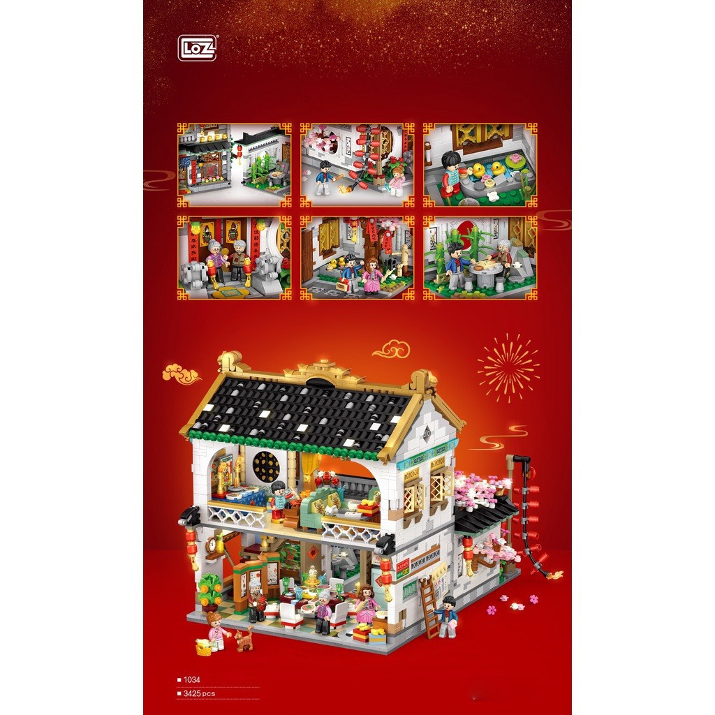Bộ lắp ráp mô hình nhà tết Trung Hoa 3425 mảnh ghép 1034
