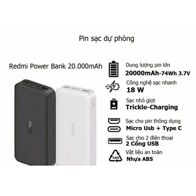 Pin Sạc dự phòng 20000mAh Xiaomi Xạc Dự Phòng Xiaomi chính hãng