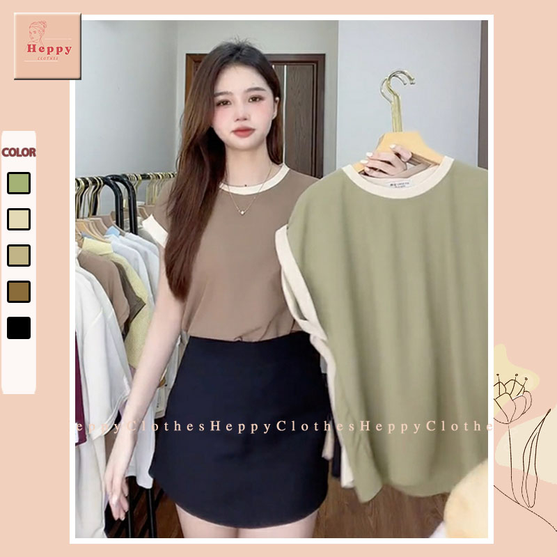 Áo thun trơn tổ ong phối viền tay hến dáng rộng Heppy _Aoviennew142_P11K9