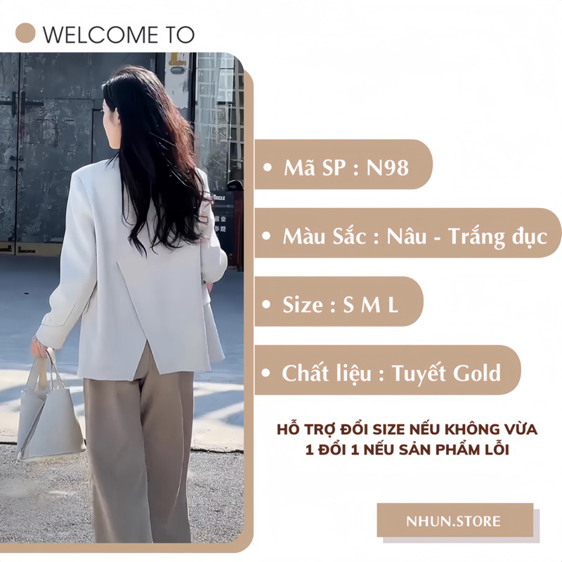 Áo blazer nữ xẻ sau NhunFashion Áo vest nữ dài tay khoác ngoài thiết kế cúc xoắn viền tay xẻ chéo lưng sau siêu hót N98 | BigBuy360 - bigbuy360.vn