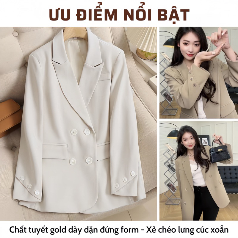 Áo blazer nữ xẻ sau NhunFashion Áo vest nữ dài tay khoác ngoài thiết kế cúc xoắn viền tay xẻ chéo lưng sau siêu hót N98 | BigBuy360 - bigbuy360.vn