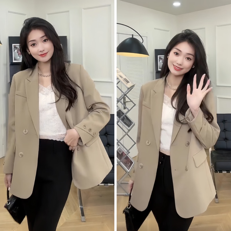 Áo blazer nữ xẻ sau NhunFashion Áo vest nữ dài tay khoác ngoài thiết kế cúc xoắn viền tay xẻ chéo lưng sau siêu hót N98 | BigBuy360 - bigbuy360.vn