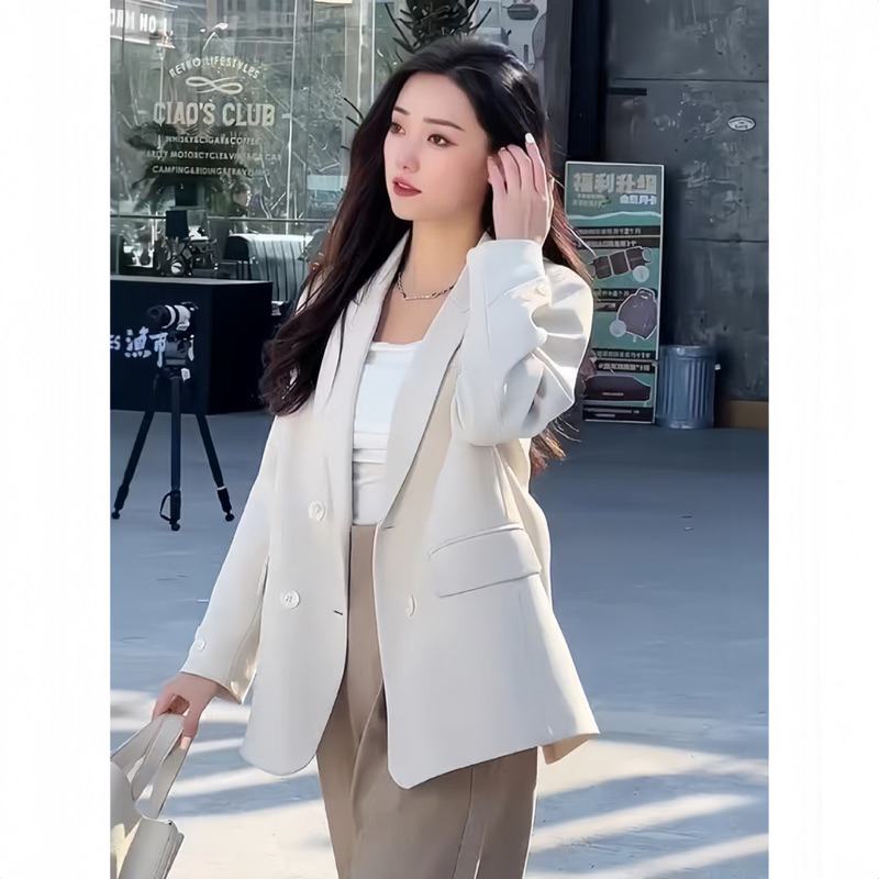 Áo blazer nữ xẻ sau NhunFashion Áo vest nữ dài tay khoác ngoài thiết kế cúc xoắn viền tay xẻ chéo lưng sau siêu hót N98 | BigBuy360 - bigbuy360.vn