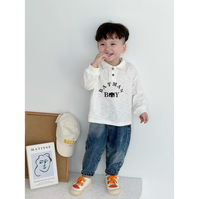 Áo polo dài tay cổ đức in hình Batman Bebukids (8-24kg)