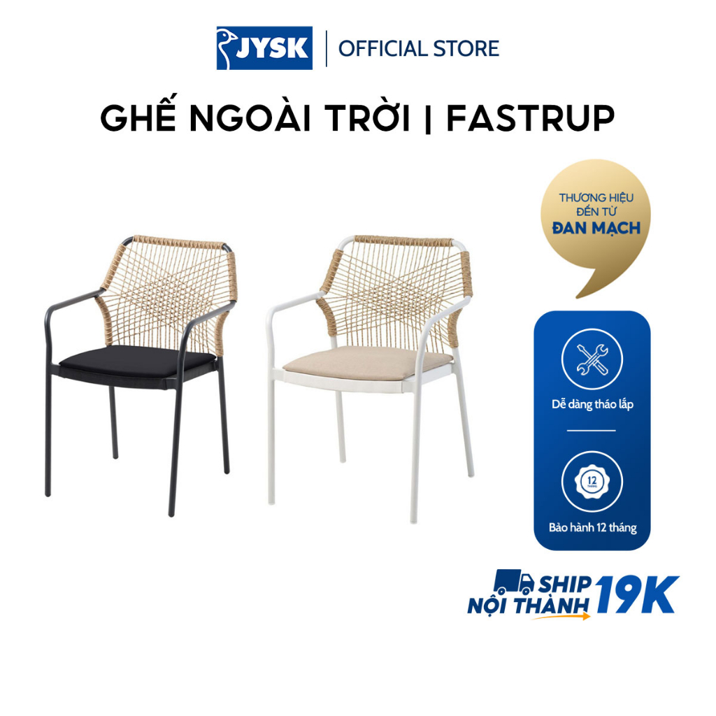 Ghế ngoài trời | JYSK Fastrup | nhôm/polyester | đen/trắng | R56xS60xC85cm