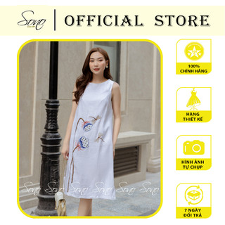 SONO - Đầm chất liệu linen họa tiết thêu tay hình búp sen trẻ trung
