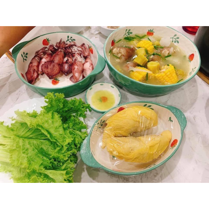 Bộ chén bát dâu tây xanh siêu dễ thương