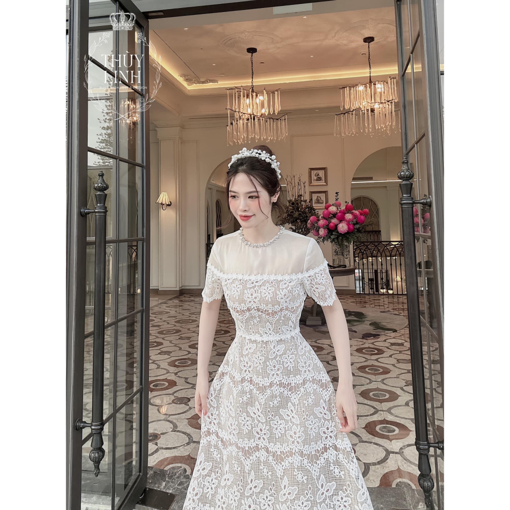Váy ren cổ đính kết đá cao cấp MadeByThuyLinh