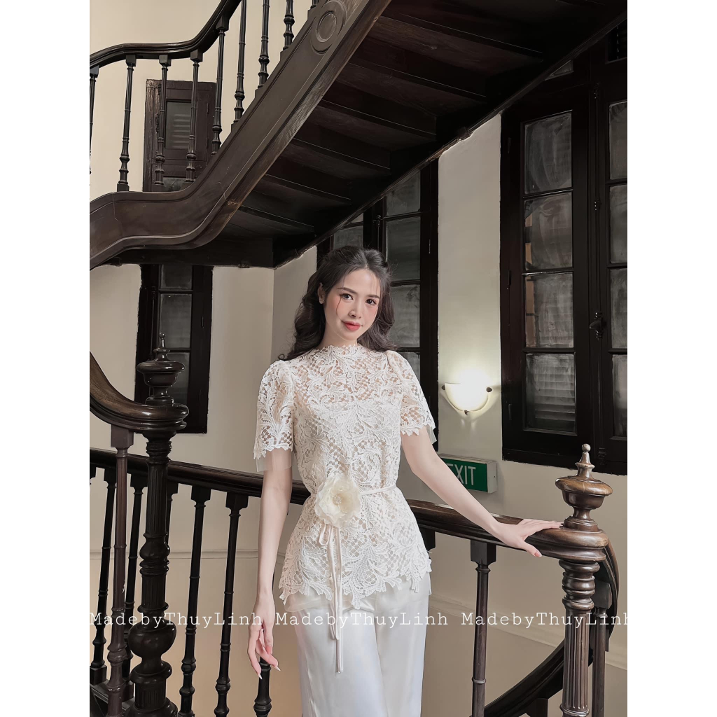 Áo ren họa tiết dương xỉ cao cấp MadeByThuyLinh