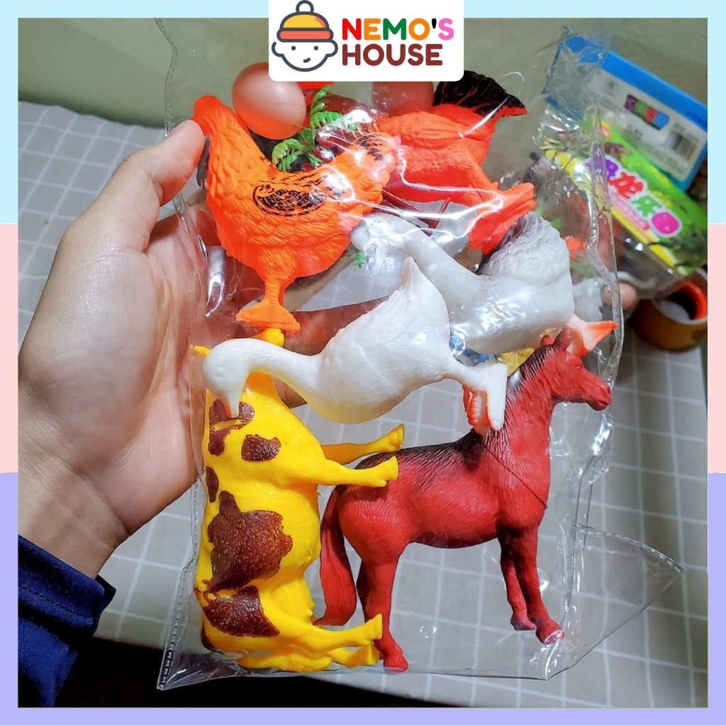 Đồ chơi túi mô hình động vật nuôi cho bé, bộ đồ chơi động vật nuôi nông trại ngộ nghĩnh đáng yêu bằng nhựa an toàn