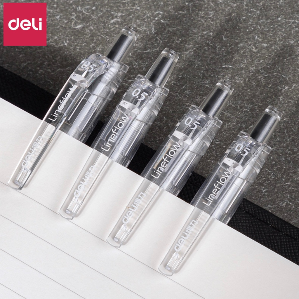 Bút Gel Nước Deli S128 Viết Trơn Có Cao Su Cầm Không Mỏi Tay 1 Màu Đen Viết Học Sinh Sinh Viên