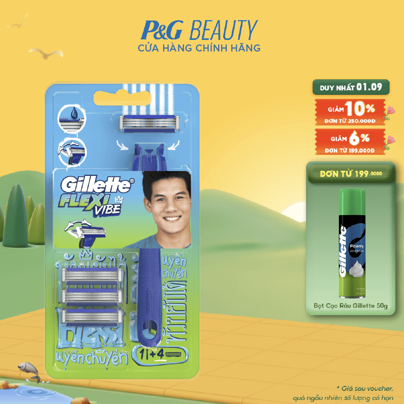 Dao Cạo Râu GILLETTE Flexi Vibe Hộp 1 Cán Dao Và 4 Lưỡi