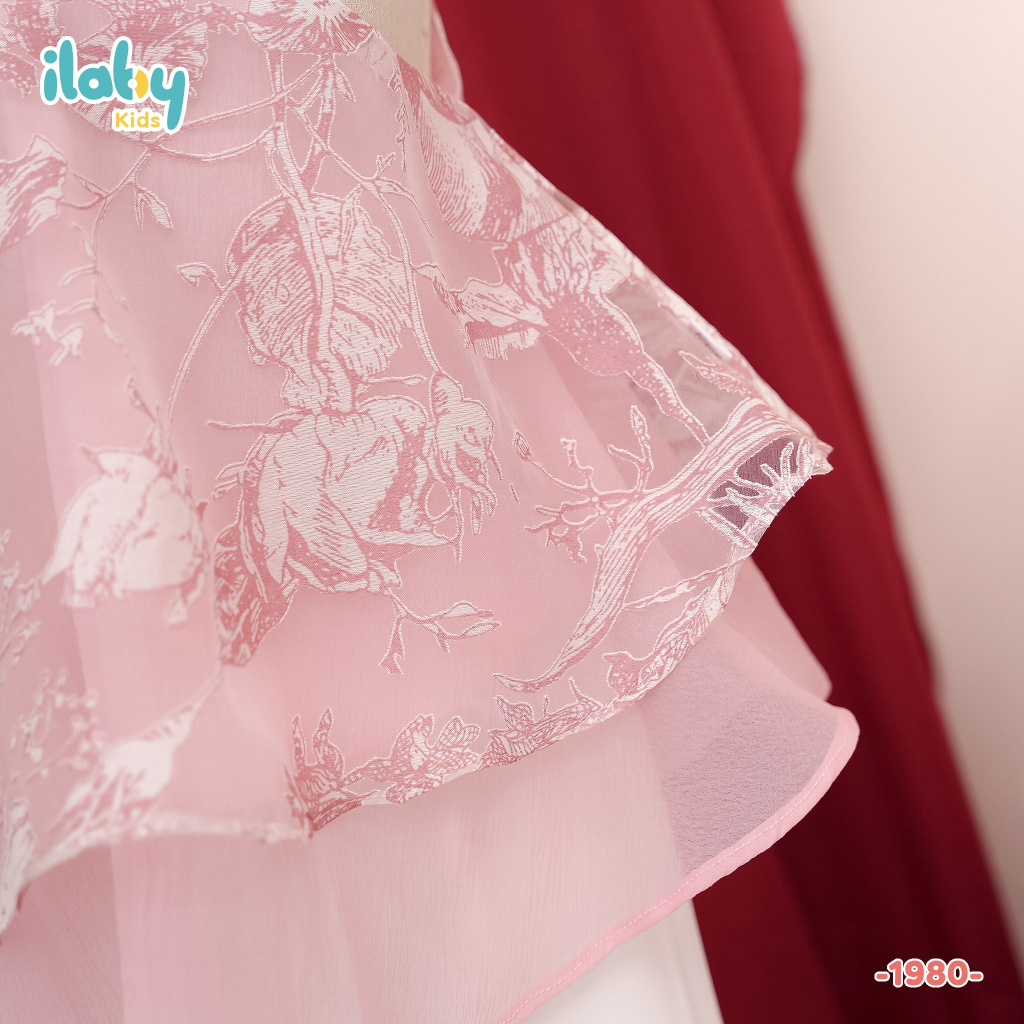 Set yếm trung thu bé gái ILABY voan hoa hai tầng quần dài chất liệu voan tơ lót lụa cho bé 10-30kg