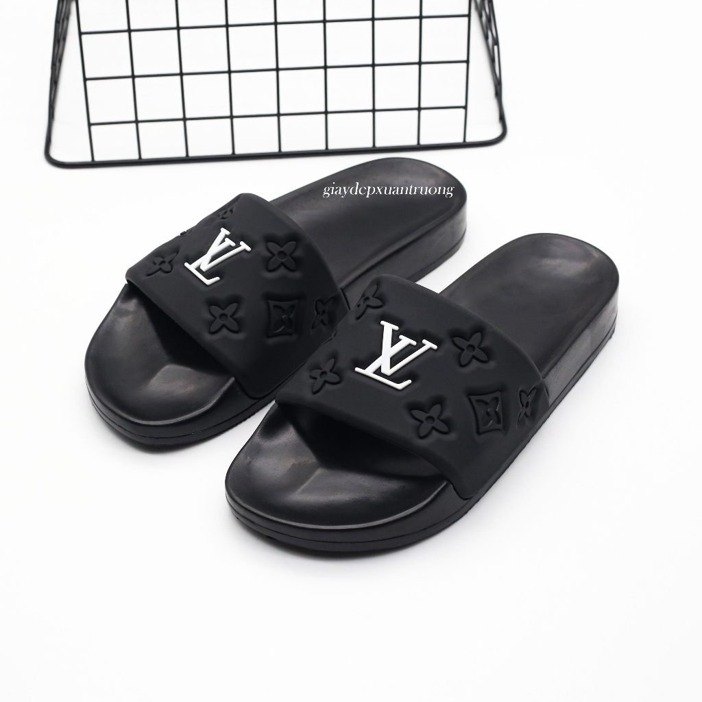 Dép nam LV dép nam quai ngang mẫu mới nhất 2 màu trắng đen quai cao su mềm mại hót 2023