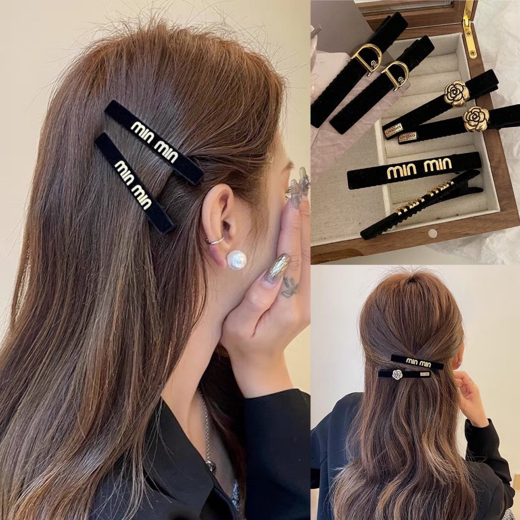 Sét 3 Kẹp Tóc Cho Nữ Đen Nhung Đính Tag Phong Cách Retro Tiểu Thư