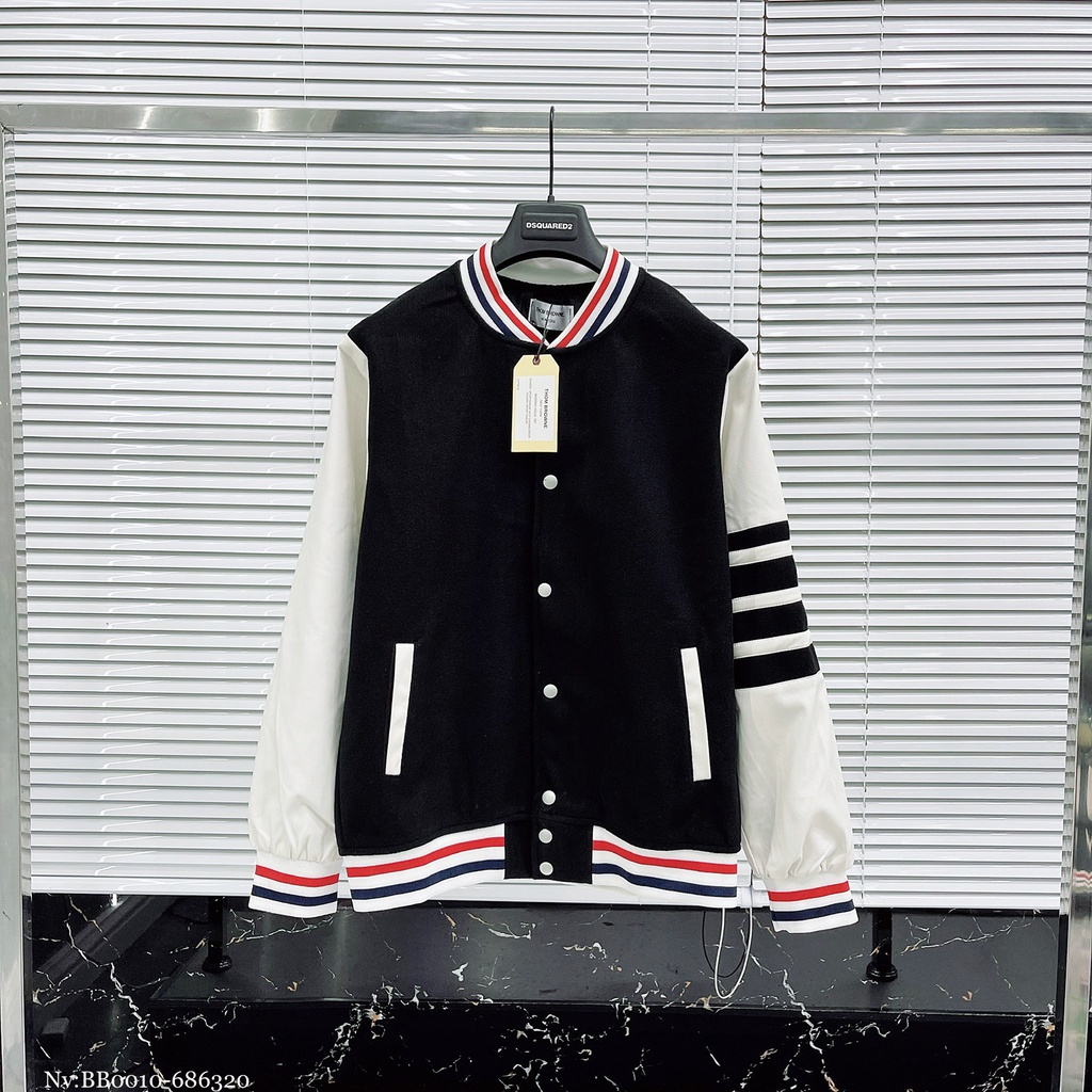 Áo Khoác Bomber Thome Tay Da Viền Sọc Nam Nữ - Fom Dáng Unisex Cực Hot Năm 2023