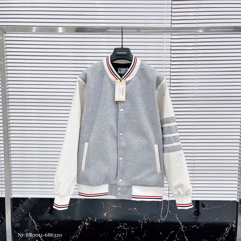 Áo Khoác Bomber Thome Tay Da Viền Sọc Nam Nữ - Fom Dáng Unisex Cực Hot Năm 2023