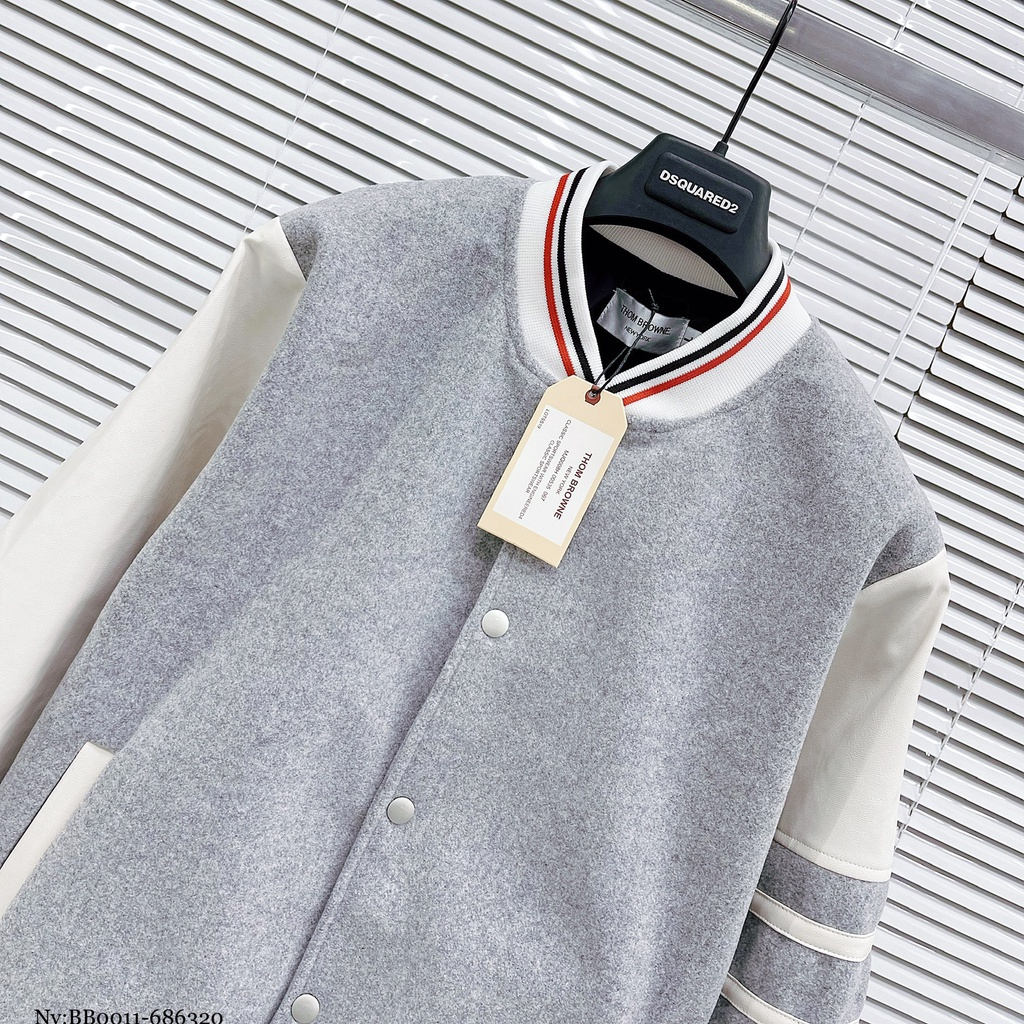 Áo Khoác Bomber Thome Tay Da Viền Sọc Nam Nữ - Fom Dáng Unisex Cực Hot Năm 2023