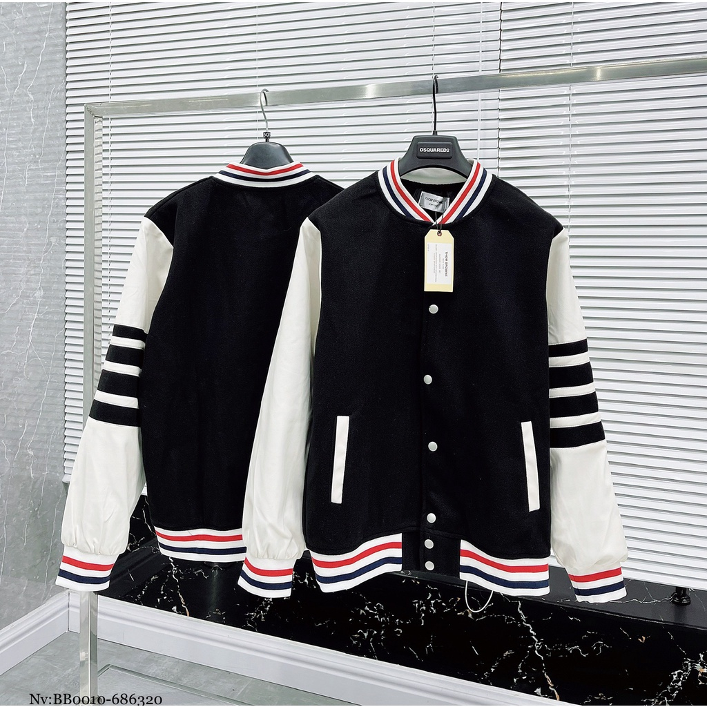 Áo Khoác Bomber Thome Tay Da Viền Sọc Nam Nữ - Fom Dáng Unisex Cực Hot Năm 2023