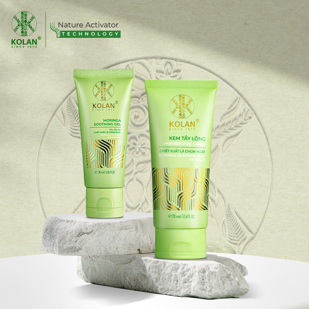 Bộ đôi Kem tẩy lông 70ml và Gel dịu da chiết xuất lá chùm ngây 30ml - KOLAN