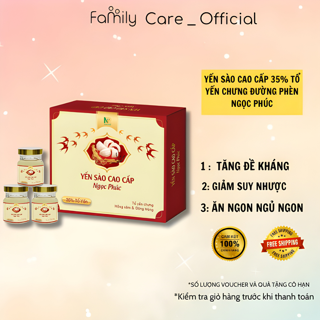 Hộp Quà Tặng Yến Sào Cao Cấp Ngọc Phúc 35% Tổ Yến Chưng Hồng Sâm & Đông Trùng Hạ Thảo Tăng Cường Sức Đề Kháng 6 Lọ 70ml