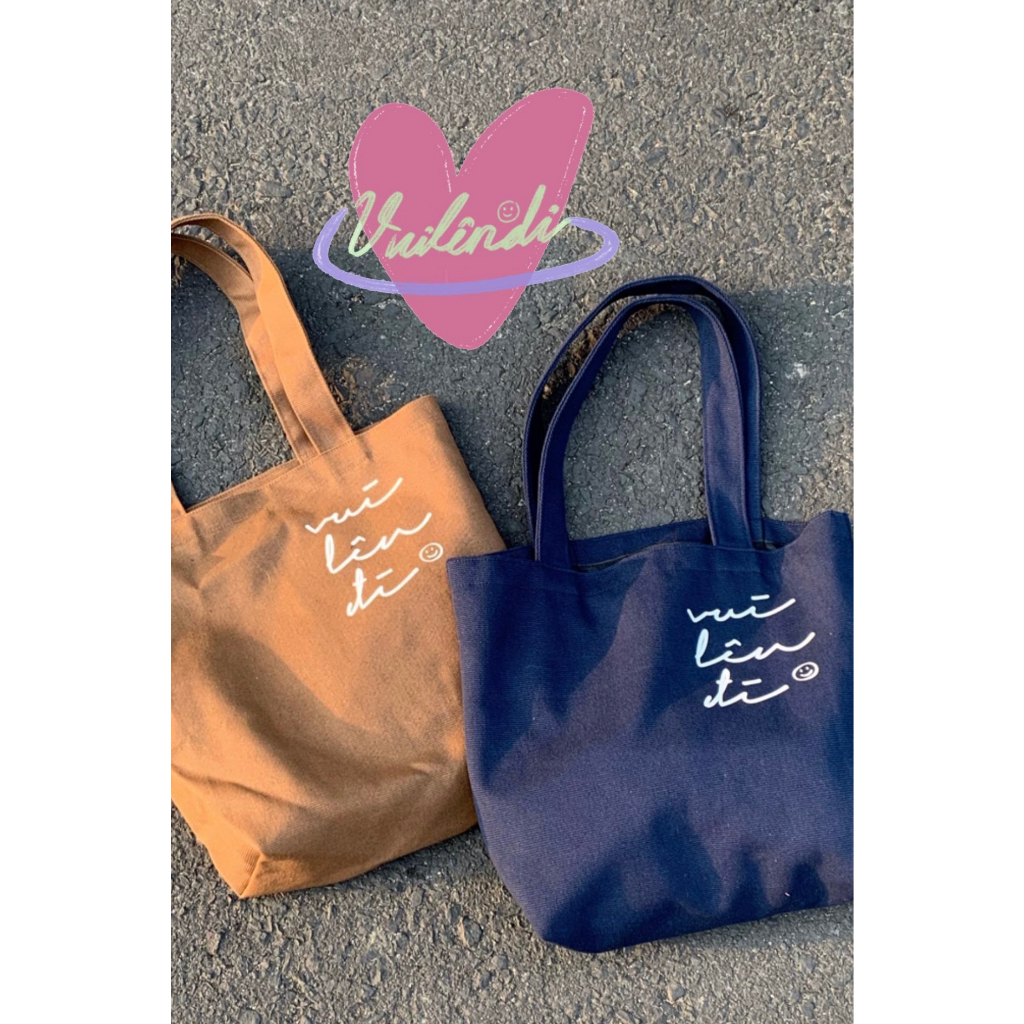 Túi tote đeo vai xanh navy cute - Vui Lên Đi