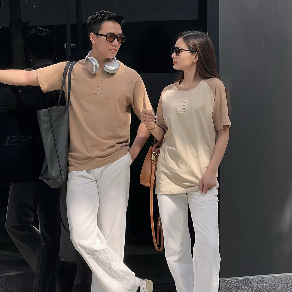 Áo thun nam nữ cổ tròn tay phối RAPLANG 3 màu Cotton cao cấp, sang trọng ATCB0083 - BELAIRMAN