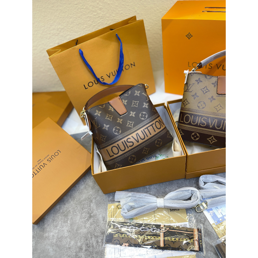 Túi chư L new sz 24cm cầm tay đeo chéo mix khăn cực xinh