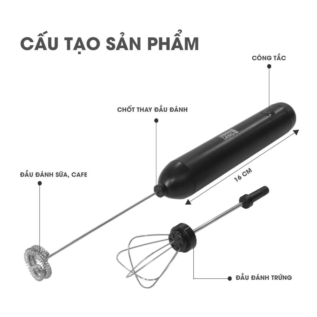 Máy đánh trứng đánh bọt cafe cầm tay mini Lebenlang LBL4588, 2 tốc độ, sạc pin usb tiện dụng - hàng chính hãng