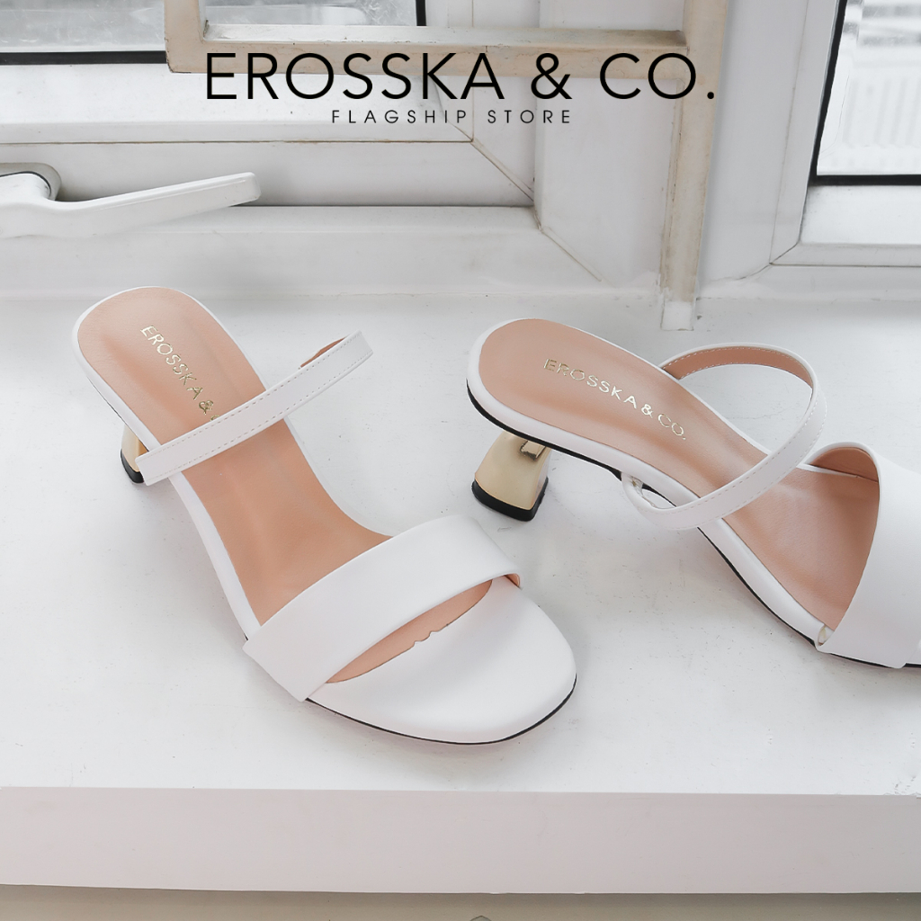 Erosska - Dép cao gót quai ngang hở mũi sang trọng màu trắng cao 7cm - EM109