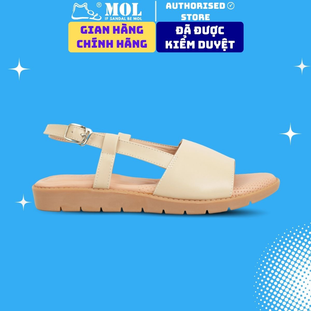 Sandal nữ chính hãng hiệu MOL quai ngang bản to MQ06Be màu kem