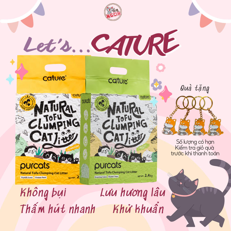 Cát đậu nành Tofu Cature 6L 2,4kg hương sữa và trà xanh - Cát vệ sinh cho mèo Cature sữa trà xanh