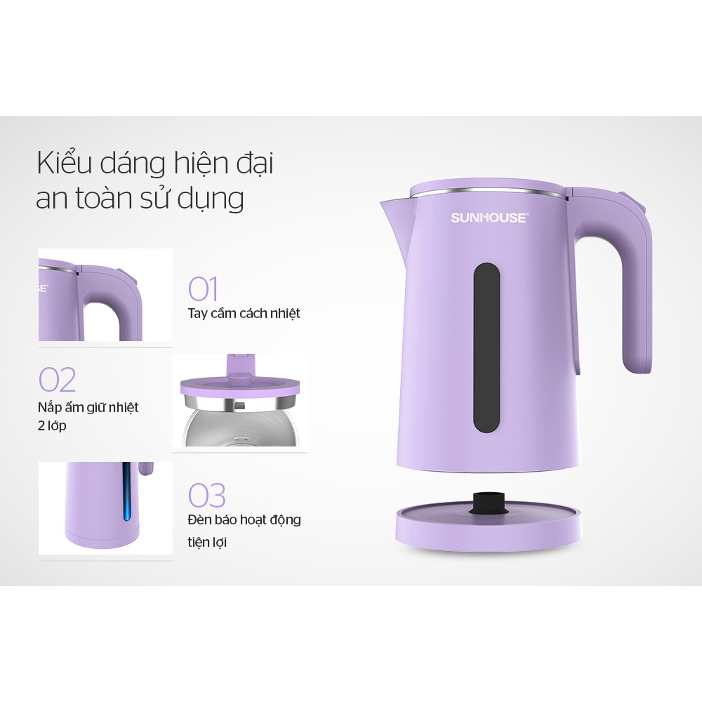 Bình đun siêu tốc 2 lớp Sunhouse SHD1368KB - Mẫu mới ra mắt 2023