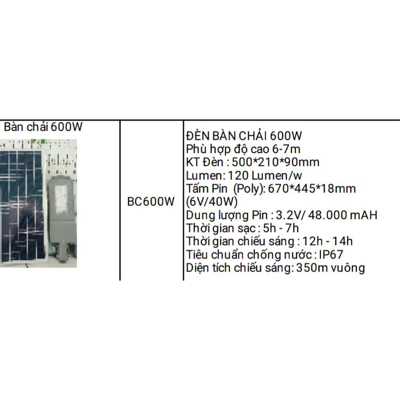 Đèn Bàn Chải Chim Ưng 600W Năng Lượng Mặt Trời - Tấm Pin To - Chiếu Sáng Sân Nhà, Sân Vườn