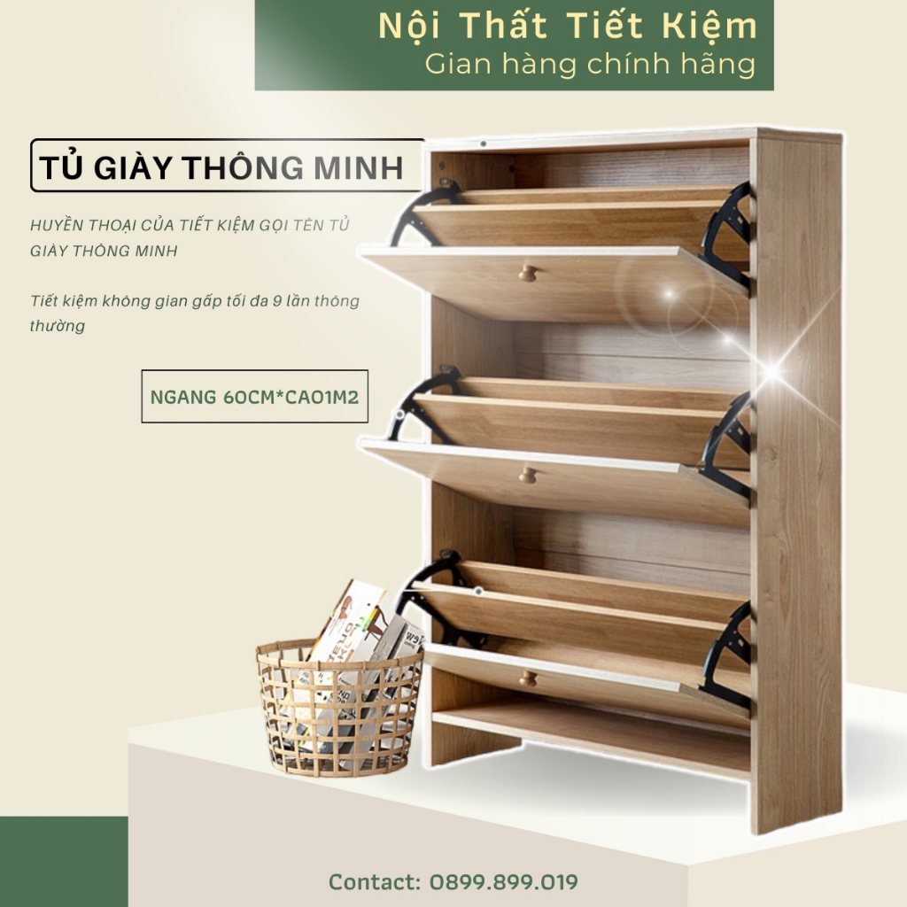 Tủ giày thông minh Nội Thất Tiết Kiệm gỗ chứa nhiều giày dép đã lắp sẵn NTTKTG52