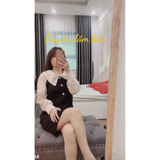 Váy bầu đầm bầu thu đông phối tay voan 3cúc chất liệu umi